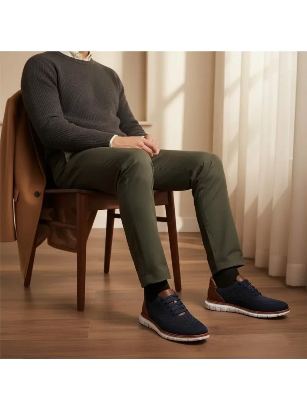 Marc Joseph Men's Navy Leather Slip On Round Toe Solid Comforts Oxfords Shoes